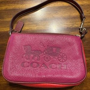 Coach Pink Textured Leather Wristlet Clutch